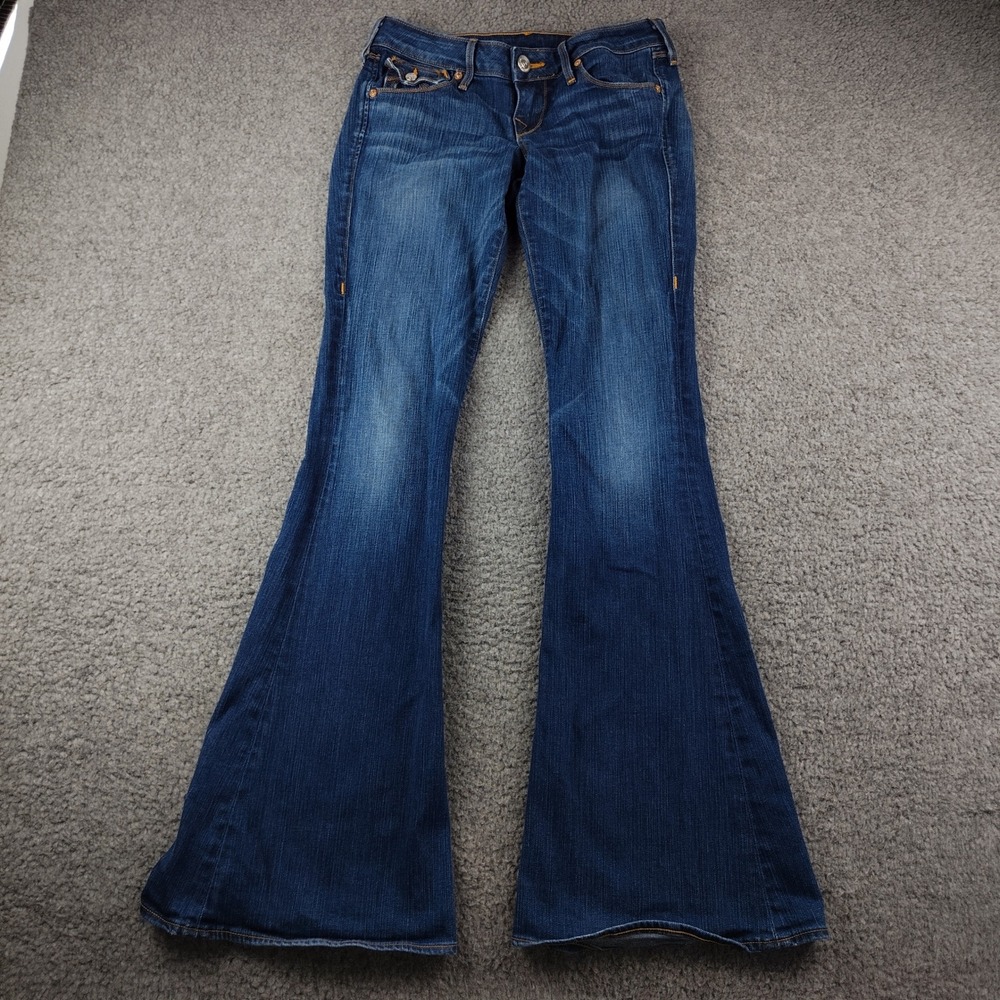 VTG True Religion Joey Flare Jeans 29x34 Sz 26 Blue Low Rise Made in USA
